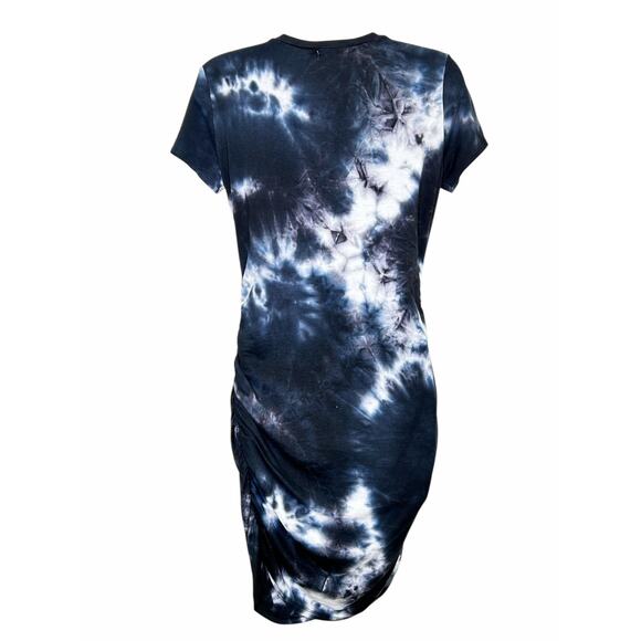 Antistar Black White Tie Dye Bodycon Stretch T-Shirt Dress Ruched Sides Medium - Picture 5 of 7